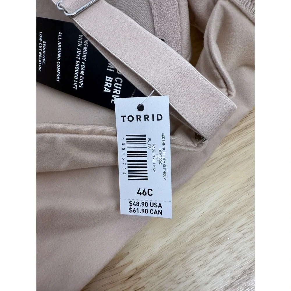 Torrid 46C Bra Beige Curve Demi Underwire Back Closure‎ Memory Foam Cups New #22